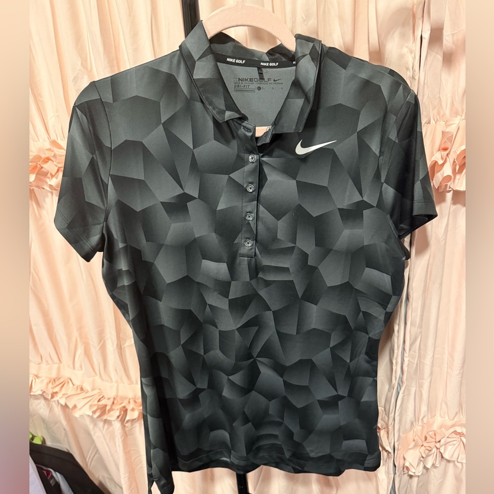Nike Women's Black Patterned Button Down Shirt